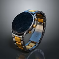 Elegant Modern Watch With Gold Blue Metal Strap And Dark Dial Fashion Accessory