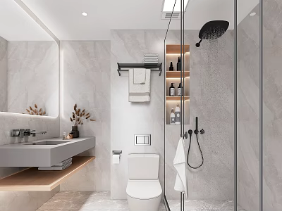 Modern Bathroom Interior With Stone Walls Sink Toilet And Glass Shower Enclosure 3d model