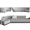 Modern Gray L Shaped Sectional Sofa with Pillows and Throw Blanket 3d model