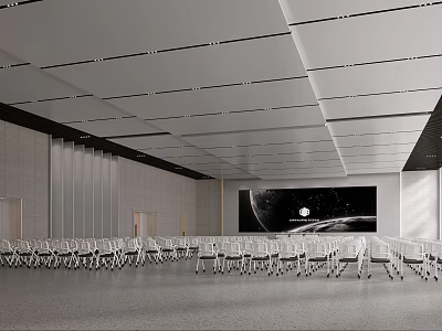 Modern Conference Room Interior With Rows Of Chairs And Large Screen 3d model