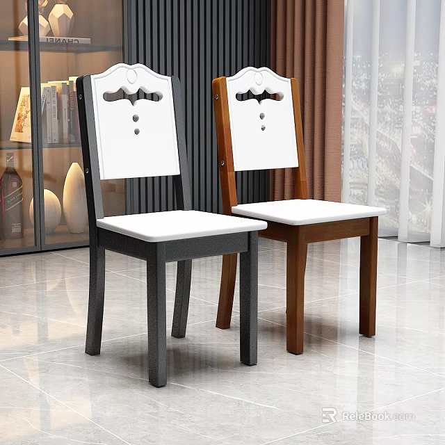 Two Decorative Dining Chairs With Black Brown Legs White Seats And Backs 3d model 