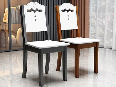 Two Decorative Dining Chairs With Black Brown Legs White Seats And Backs 3d model
