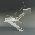 Modern Staircase Interior Design With Glass Railing And White Steps 3d model