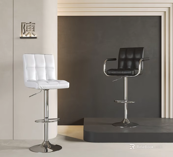 Modern Leather Bar Stools With White Black Design Metal Base And Backrest 3d model 