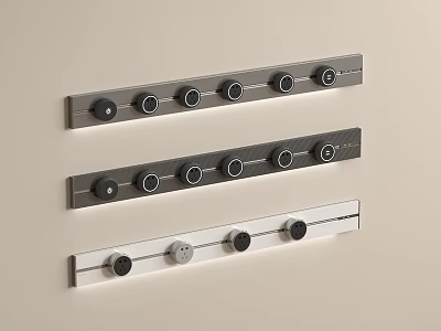 Modern Decorative Panel Strips In Black Silver White With Circular Buttons On Wall 3d model