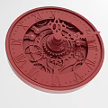 Industrial Equipment Circular Red Design Featuring Roman Numerals Mechanical Gears And Intricate Mechanism