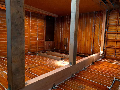 Unfinished Interior Construction With Wooden Framing Floor Joists Wall Studs And Electrical Wiring 3d model