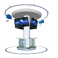 Modern SANYO Display Shelf with Circular Top Screens and Transparent Cabinet
