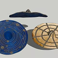 Traditional Decorative Hats Featuring Blue Patterned And Woven Brown Designs 3d model