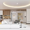 Modern Living Dining Room Interior With Sofa Coffee Table Pendant Lights And Green Plants