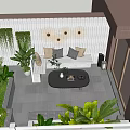 Rooftop Garden Outdoor Space With Green Plants Sofa Coffee Table And Wall Decor