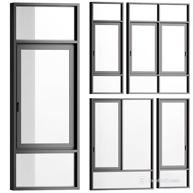 Modern Black Frame Casement Windows With Clear Glass And Sleek Modern Design 3d model 