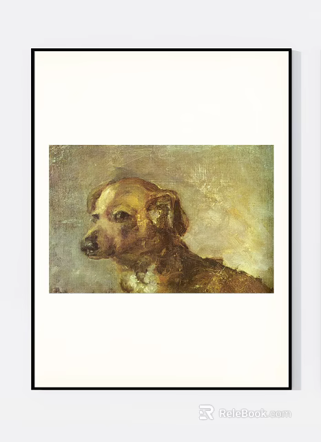 Classic Dog Portrait Oil Painting with Soft Background Tones and Artistic Style 3d model 