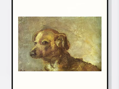 Classic Dog Portrait Oil Painting with Soft Background Tones and Artistic Style 3d model