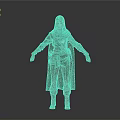 Woman in Hooded Cloak and Armor With Leather Belt and Boots Standing Against Gray Background