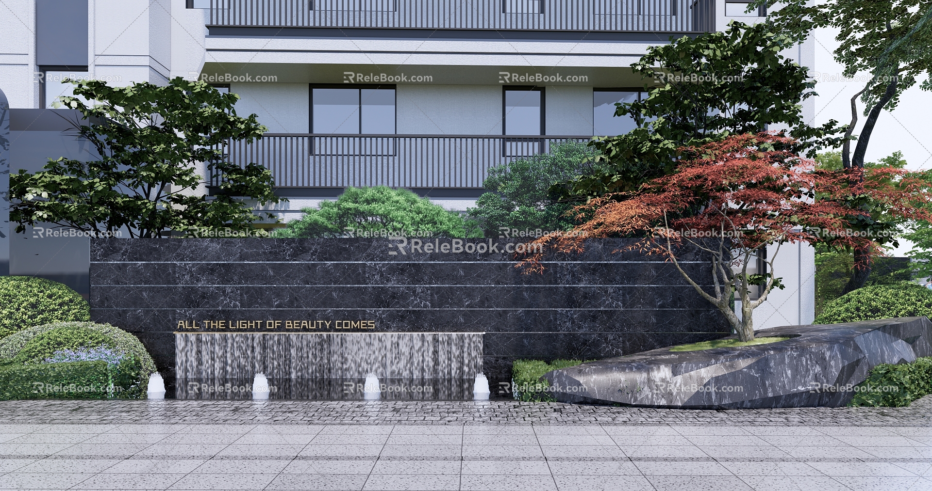 Modern landscape wall-to-landscape wall water drop stone fountain model