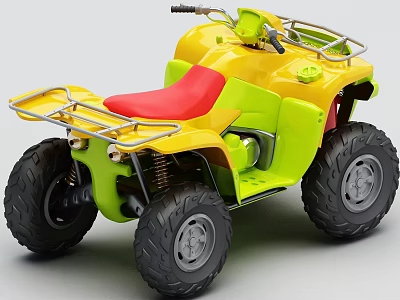 Yellow and Green ATV Motorcycle with Red Seat Metal Rack and Large Tires 3d model Yellow and Green ATV Motorcycle with Red Seat Metal Rack and Large Tires 3d model