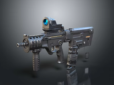 Tactical Military Assault Rifle with Blue Lens Scope and Detailed Mechanical Design for Combat Use 3d model