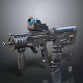 Tactical Military Assault Rifle with Blue Lens Scope and Detailed Mechanical Design for Combat Use