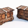 Two Vintage Wooden Chests With Metal Straps Carved Details And Classic Design