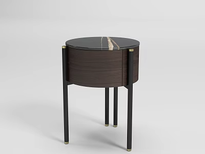 Elegant Modern Nightstand With Round Top And Black Metal Legs 3d model