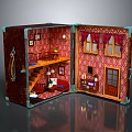 Cartoon Style Dollhouse Box Scene With Two Floors Staircase Windows And Furniture