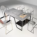 Modern Tea Table and Chairs with Gray Tabletop Black Metal Frame and Tea Set