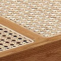 Modern Wooden Public Chair With Woven Seat And Crossed Legs Design