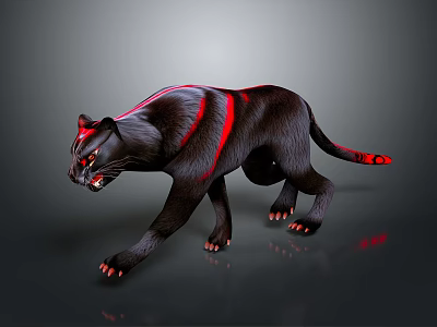 Black Panther With Red Stripes Glowing Red Eyes And Red Claws Walking 3d model