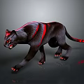 Black Panther With Red Stripes Glowing Red Eyes And Red Claws Walking
