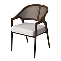 Modern Minimalist Leisure Chairs With Rattan Backrest Wooden Frame And White Cushion