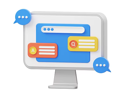 Digital Computer Monitor Featuring Speech Bubbles Message Icons And Browser Window 3d model
