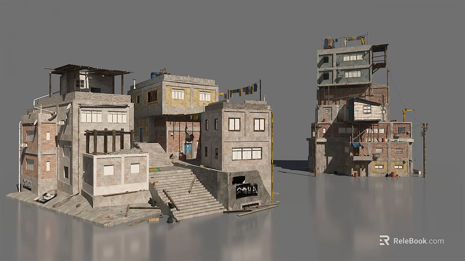 Detailed 3D Urban Buildings With Stairs Balconies And Multiple Floors 3d model 