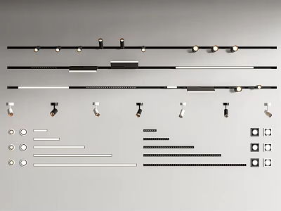 Various Types of Downlights and Spotlights With Tracks Fixtures and Accessories 3d model