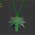 Silver Wolf Head Sculpture Pendant With Red Eyes And Star Shaped Decoration On Chain