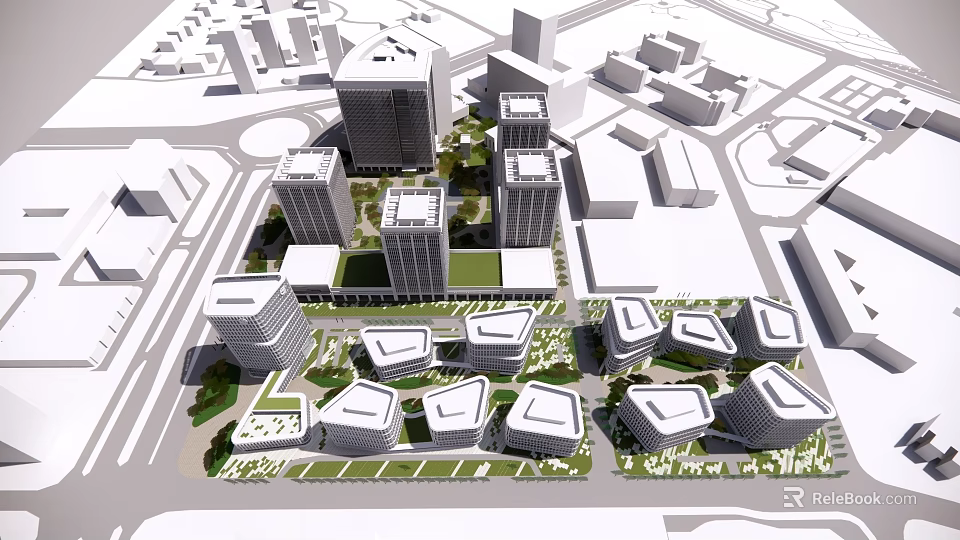 Modern Industrial Factory Building Cluster Urban Industrial Zone Master Plan Layout Design 3d model 