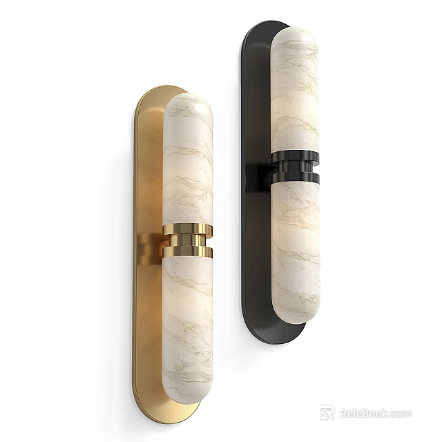Modern Marble Wall Lamp With Gold And Black Metal Frame For Elegant Interior Design 3d model 