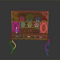 Traditional Wooden Cabinet With Carved Design Plates On Top Three Drawers And Curved Legs