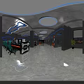 Modern Internet Cafe Interior Design With Front Counter Neon Lights And Price Screens