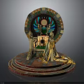 Egyptian Themed Decorative Throne With Colorful Circular Backdrop Golden Armrests And Multi Tiered Steps