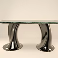 Modern Dining Table With Green Marble Tabletop And Curved Metal Legs Design