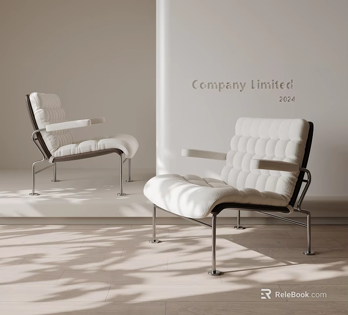 Modern Lounge Chair With White Padded Upholstery And Metal Frame In Sleek Design 3d model 