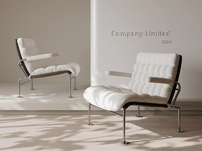 Modern Lounge Chair With White Padded Upholstery And Metal Frame In Sleek Design 3d model