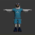 Cartoon Eagle Mascot In Blue Sports Uniform With Goggles And Outstretched Arms