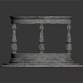 Round Stone Architectural Structure With Central Blue Water Pool And Ornate Pillars