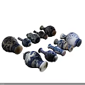 Blue and White Chinese Ceramic Vessels With Traditional Patterns And Various Shapes