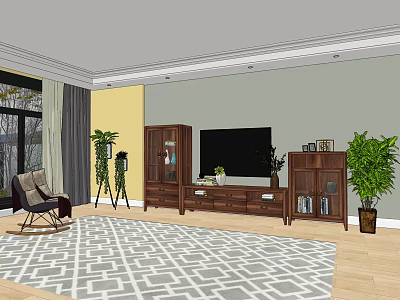 Modern Wooden TV Cabinet With Glass Door Storage And Decorative Items 3d model