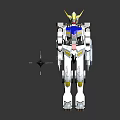 Detailed Mechanical Robot Figure With Yellow Blue White Armor Holding Spear Weapon Standing Pose