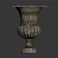 Elegant Indoor Plant In Antique Carved Stone Vase With Intricate Patterns