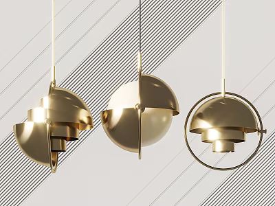 Golden Modern Pendant Lights Featuring Three Distinct Geometric Shapes And Metallic Finish 3d model